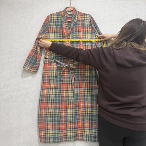 LL Bean Robe Womens Small Petite Red Green Plaid Flannel Cotton Lounge Wear - Picture 6 of 10